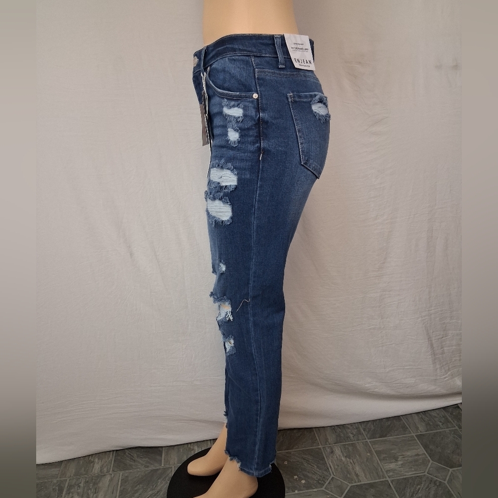 ENJEAN NEW Jeans Size 3 Women's Skinny Distressed Jeans - Medium Blue - Picture 5 of 16